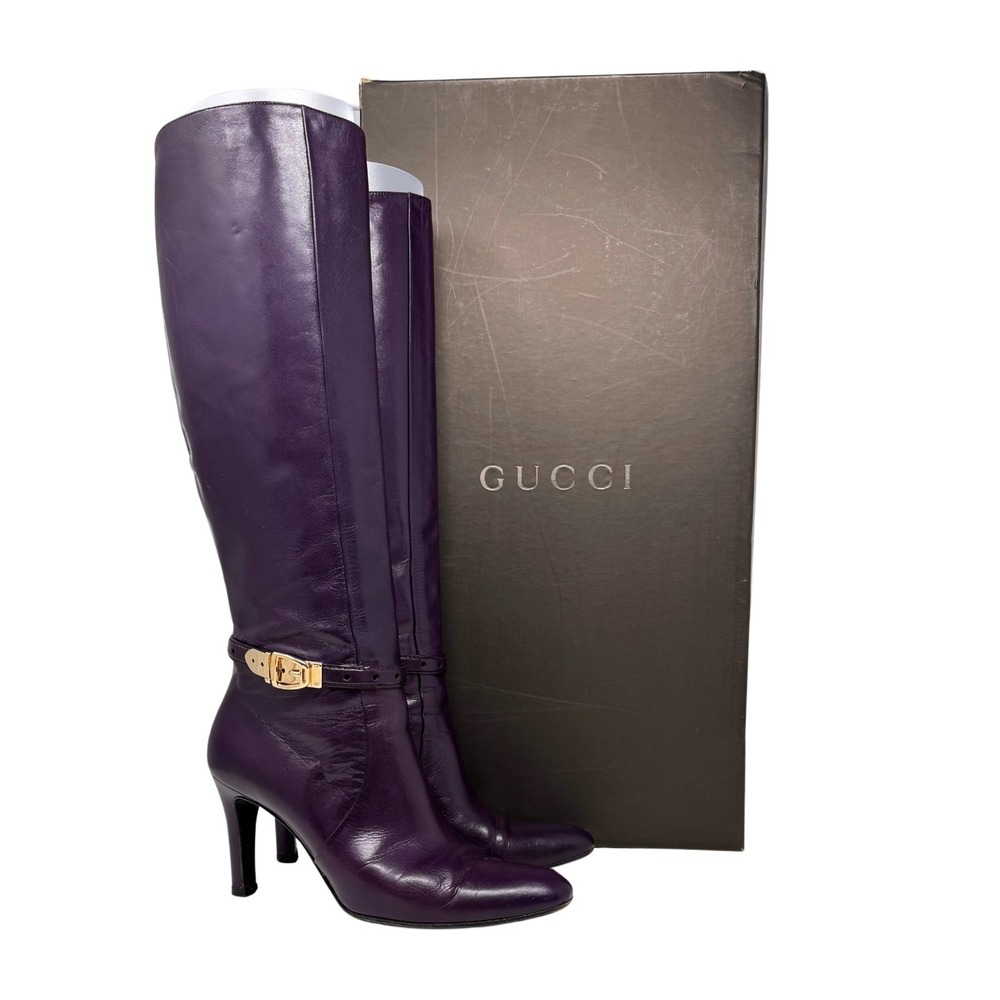 Gucci Knee High Boots Purple‎ Leather Equestrian Early 2000s IT 37.5 / US 7.5B